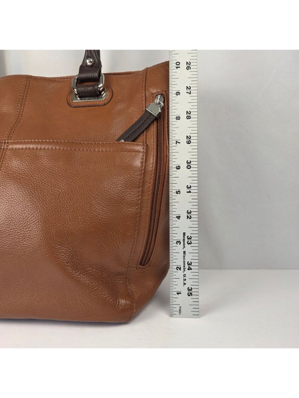 Tignanello Pebbled Leather Shoulder Bag 2 tone Brown - Picture 5 of 15